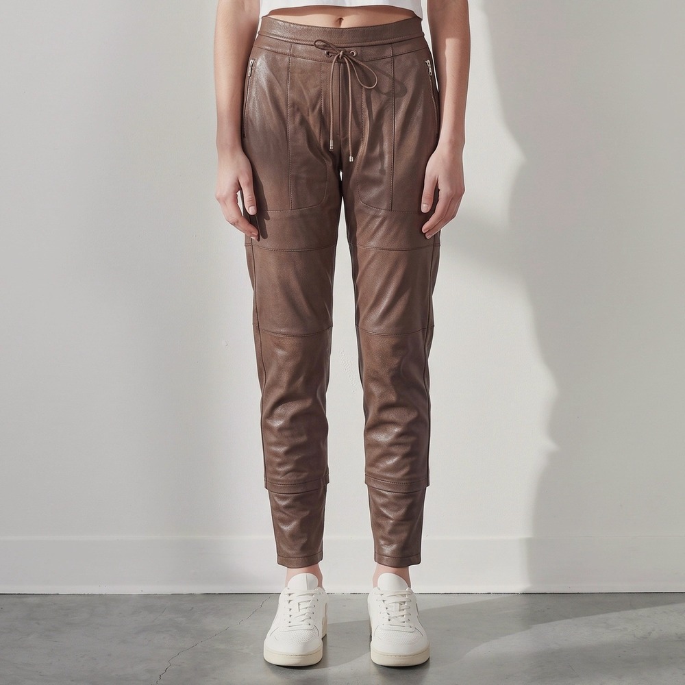 Raffaello Rossi Candy Vegan Faux Leather Pant Jogger Terra Brown size 32 / US 2